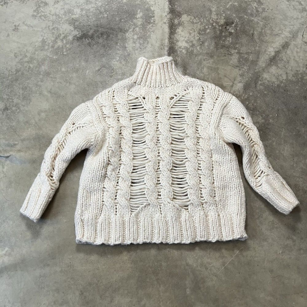 Zara‎ Sweater Womens Medium Open cable knit turtleneck cream long sleeve